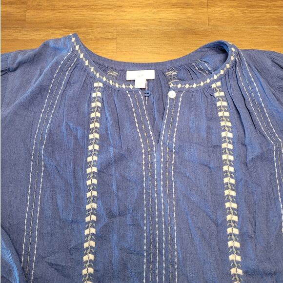 J. Jill Blue Embroidered Peasant Blouse Long Sleeve Medium EUC - Picture 7 of 13